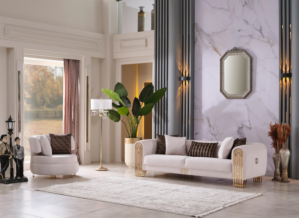 Monaco Living Room Set (Cream)