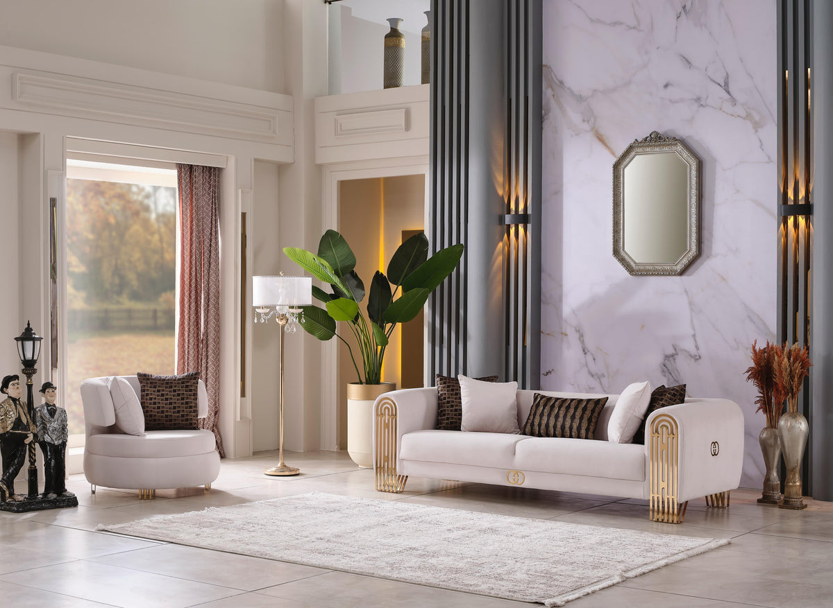 Monaco Living Room Set (Cream)