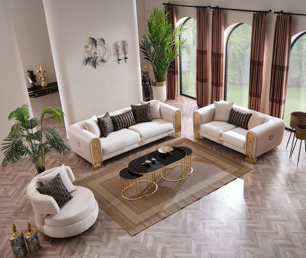 Monaco Living Room Set (Cream)